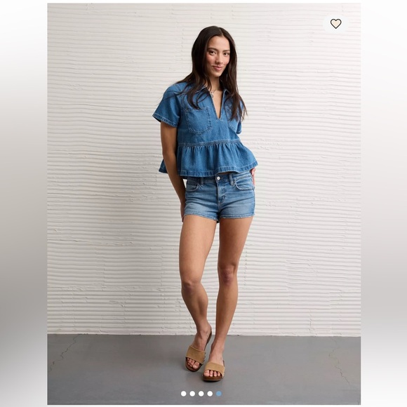 NWT American Eagle Denim Popover Denim Peplum Short-Sleeve Top - Picture 5 of 6